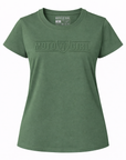 Green t-shirt with 'Moto Girl' logo on a white background