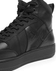 Black high-top sneaker on a white background