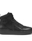 Black high-top sneaker on a white background