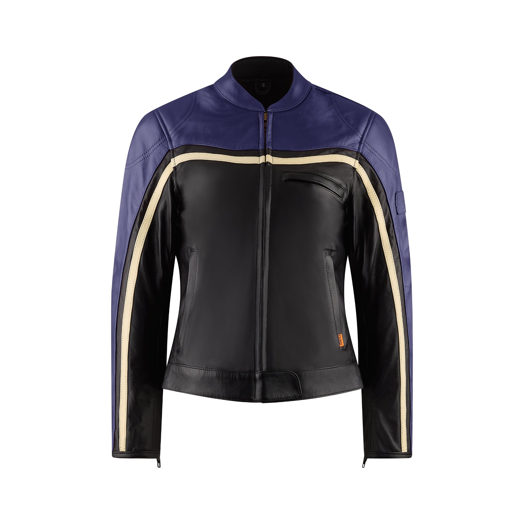 retro style black and purple women motorcycle jacket