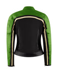 back of retro style green and black women motorcycle jacket