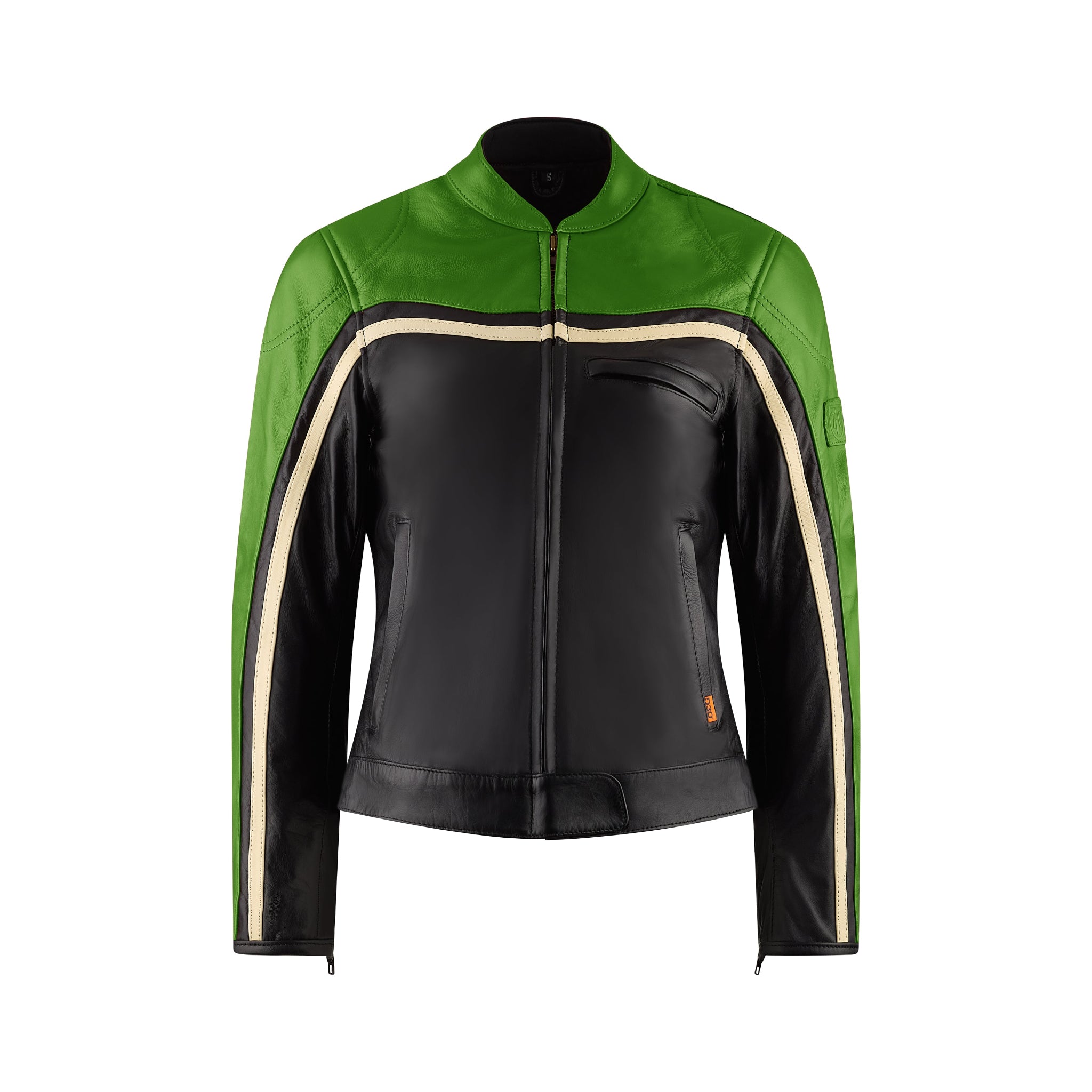 retro style green and black women motorcycle jacket