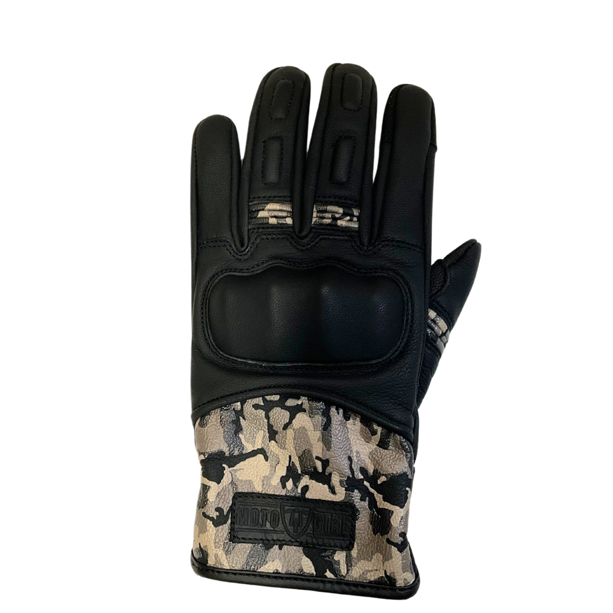 black women's motorcycle glove with camo details