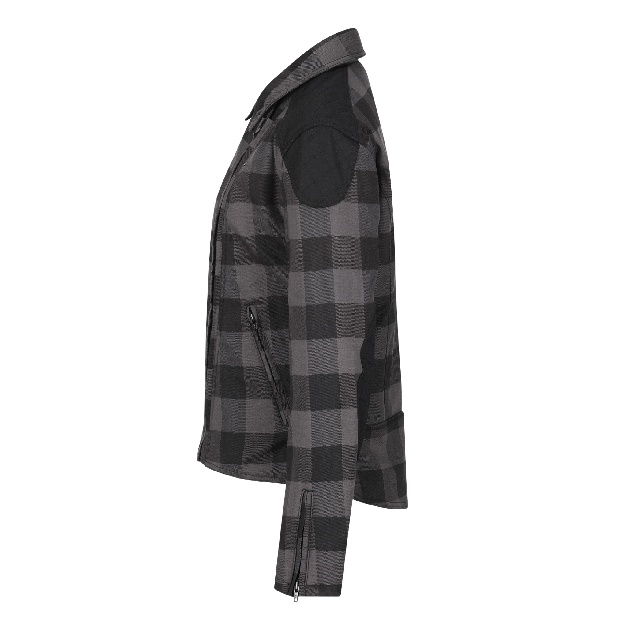 side of black & grey flannel style women's jacket