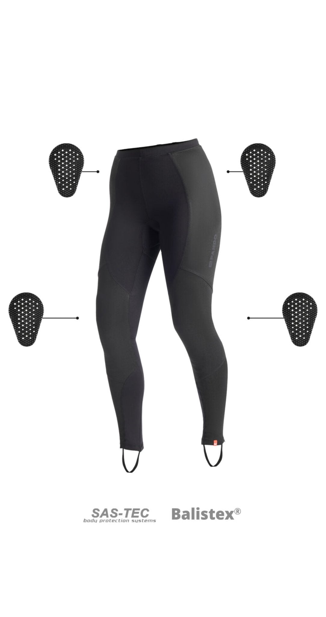 Pando Moto SKIN AAA armoured base layer leggings in black with hip and knee sas-tec protectors