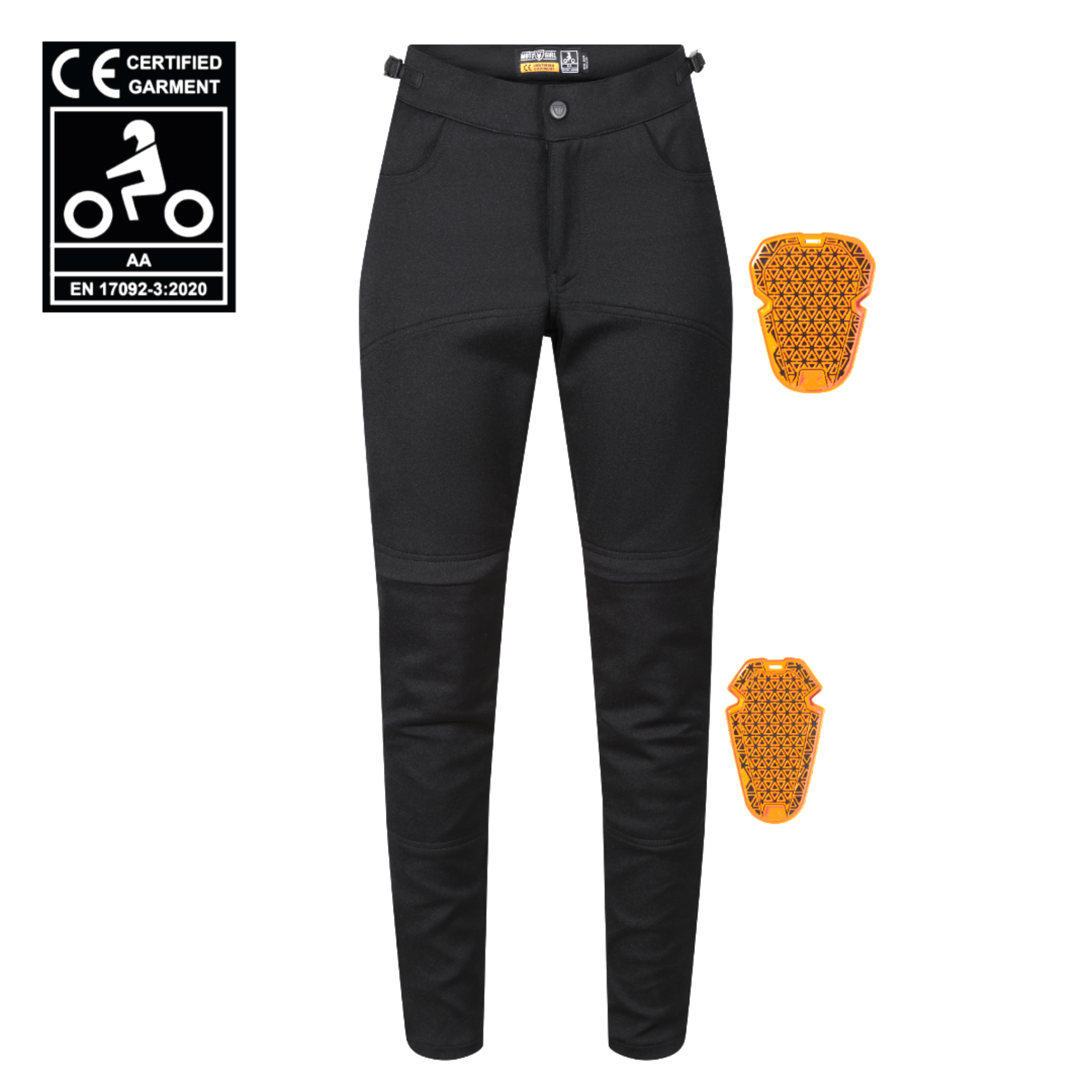 black womens motorcycle pants with a front zip from Moto Girl