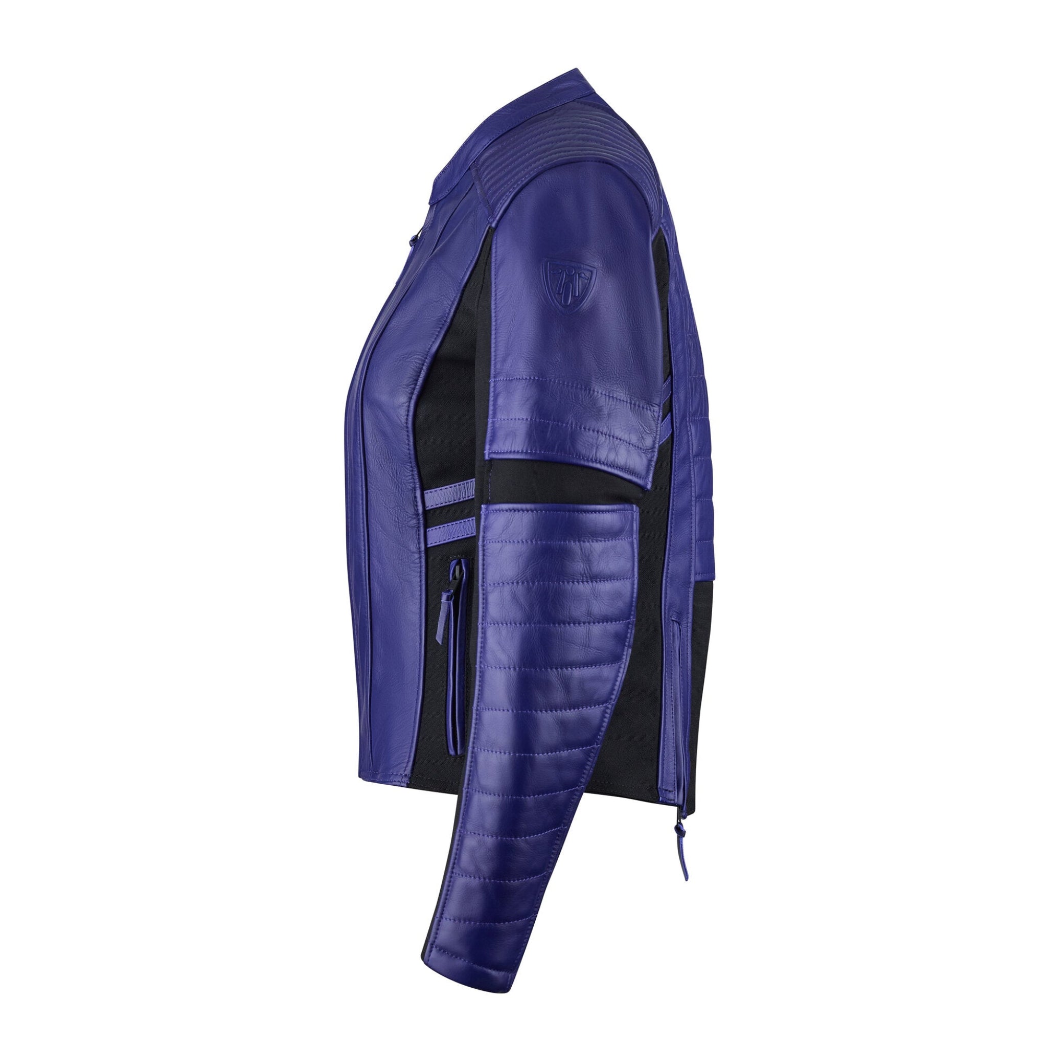 a side of purple motorcycle leather jacket for women