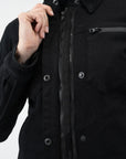 double zipper of black shirt looking lady motorcycle jacket with front pockets and zippers