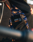 inner pocket with AAA rating on a Black retro style woman's motorcycle jacket with silver zip details