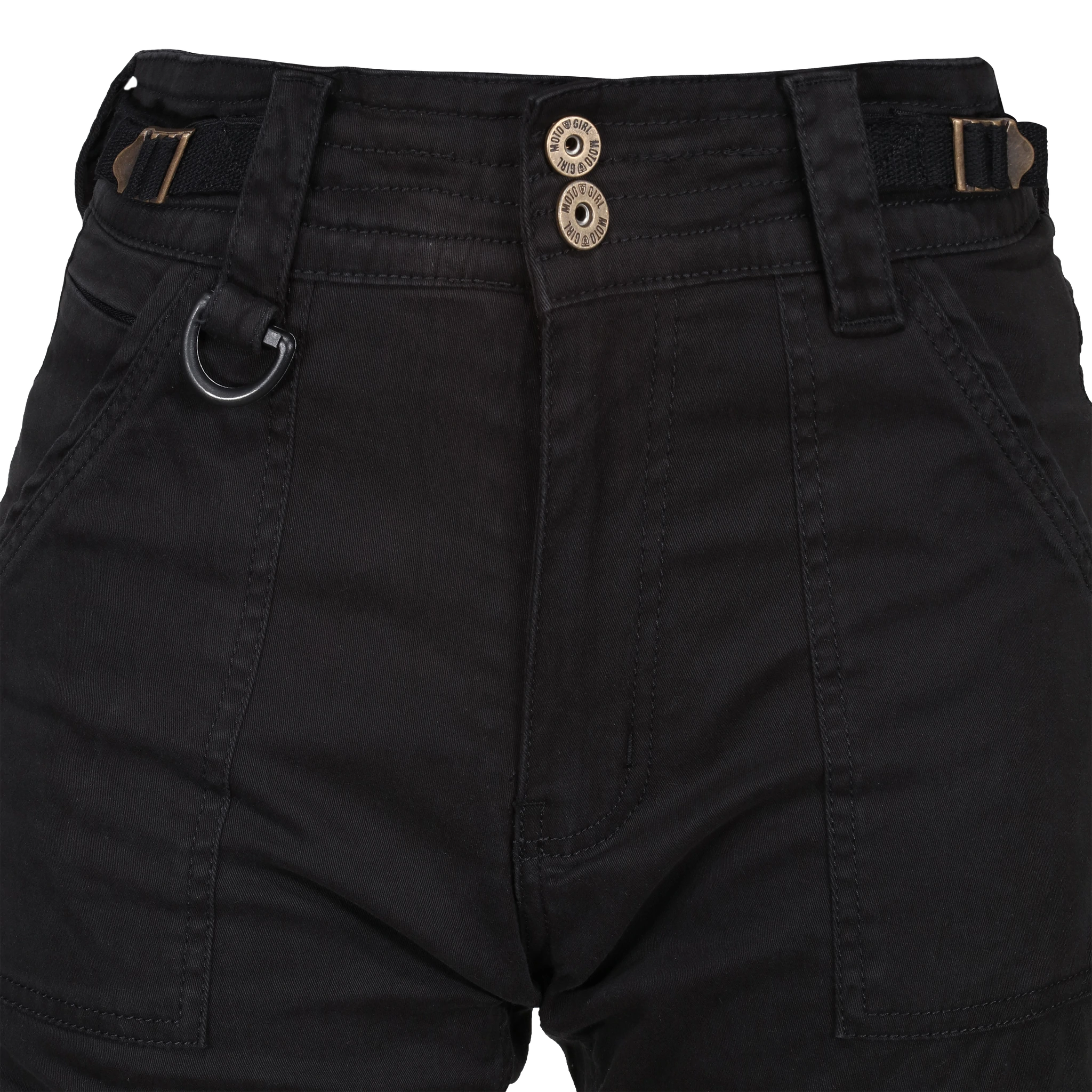 A front of black women's motorcycle carfo pants LARA  from the Motogirl