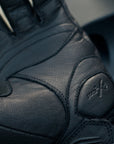 Black leather female motorcycle glove from Shima close up