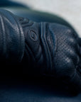 Black leather female motorcycle glove from Shima close up