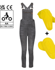 grey women's motorcycle overall from Moto Girl with yellow protectors