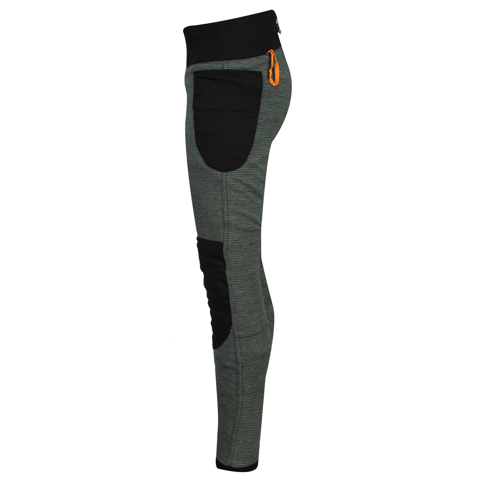 Side photo of the inside kevlar lining of black women's motorcycle ribbed knee design leggings  from MotoGirl