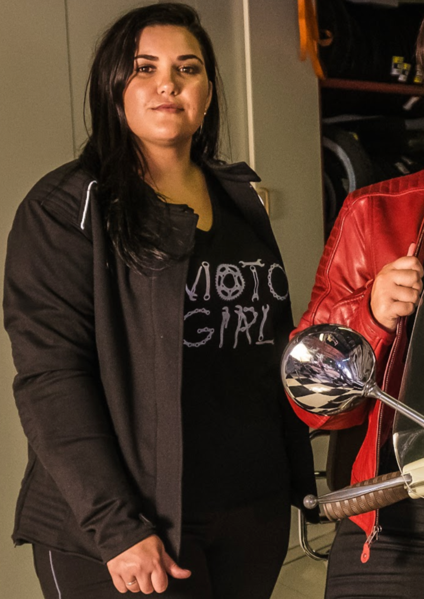 Two women wearing women's motorcycle clothes from Moto Girl