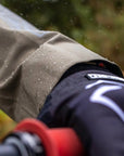 Rain drops on a motorcycle drivers hand
