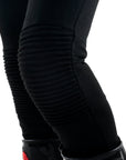 Black women's motorcycle ribbed knee design leggings  from MotoGirl close up photo of a knee