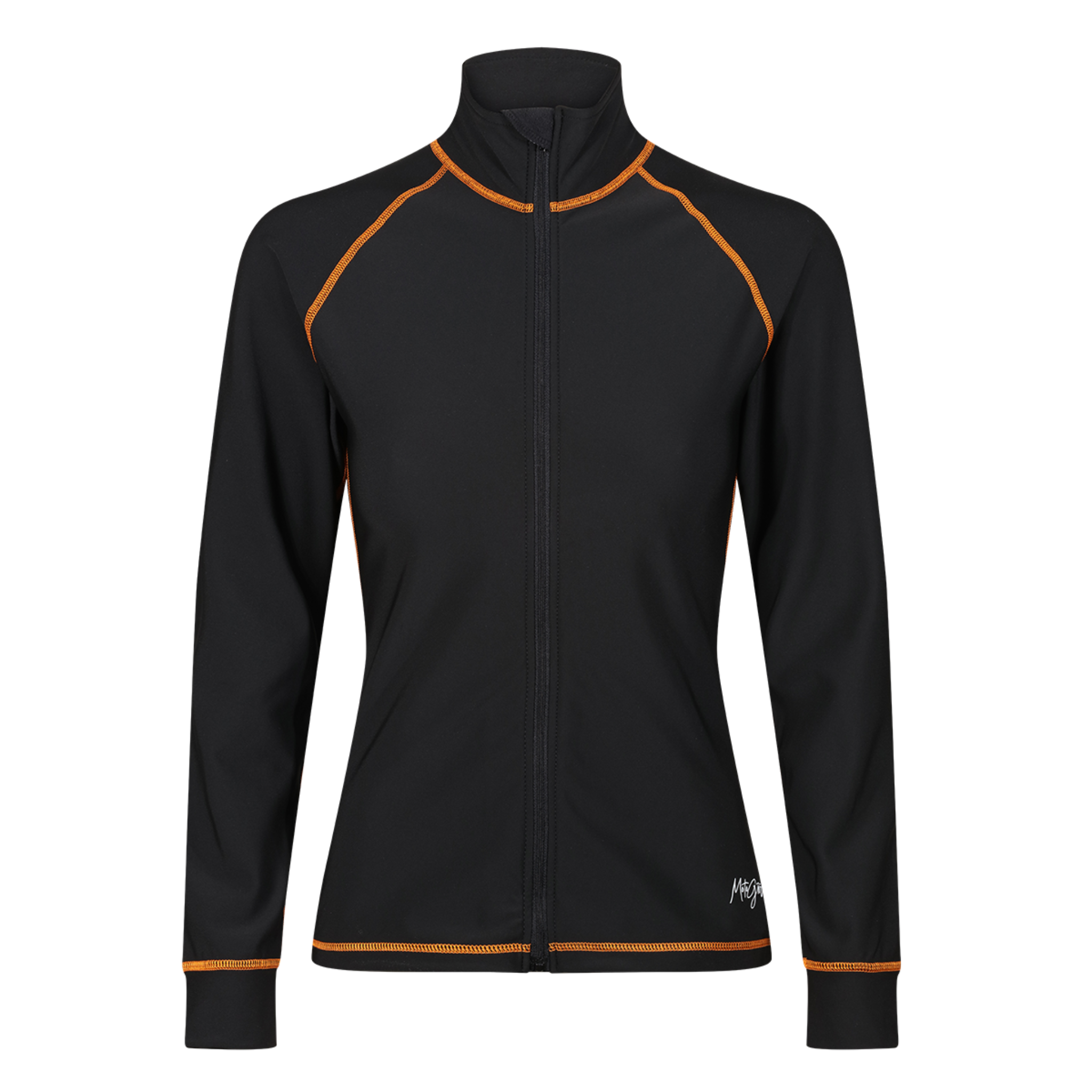 black thermo jacket with orange details from the Motogirl