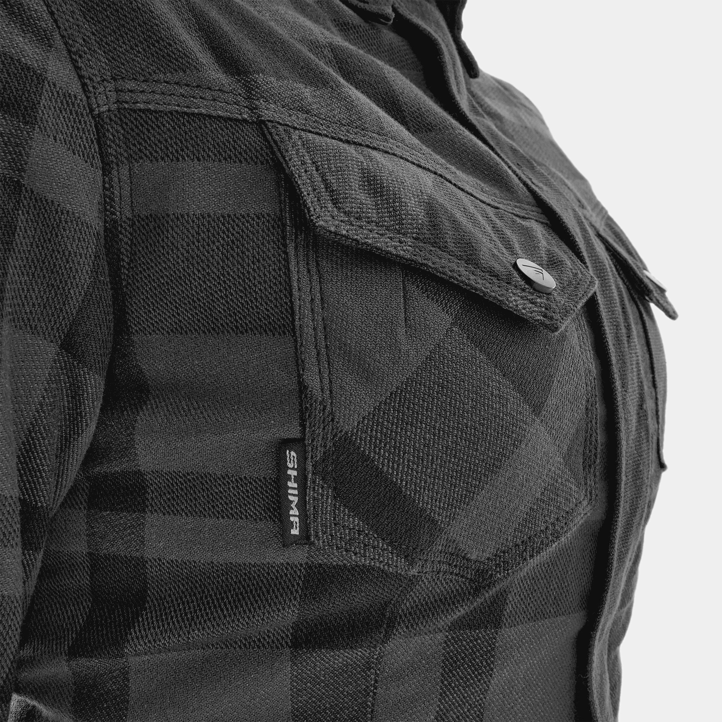 Black checkered jacket with a brand logo on a white background