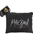 Small black bag for a black mid-layer jacket with orange details from the Motogirl