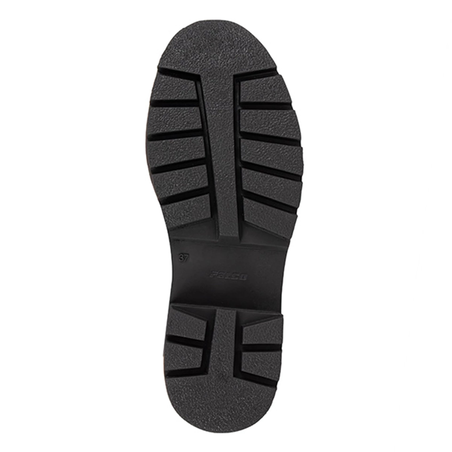 Black sole of a shoe with tread pattern on a white background
