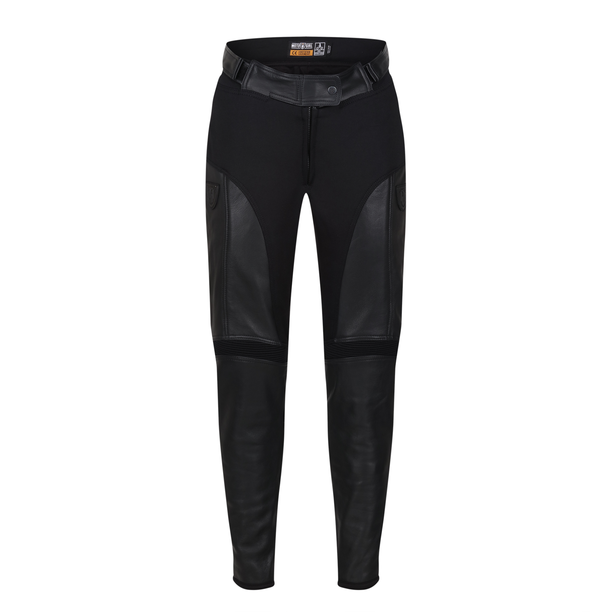 black  motorcycle leather and textile pants from the Moto Girl