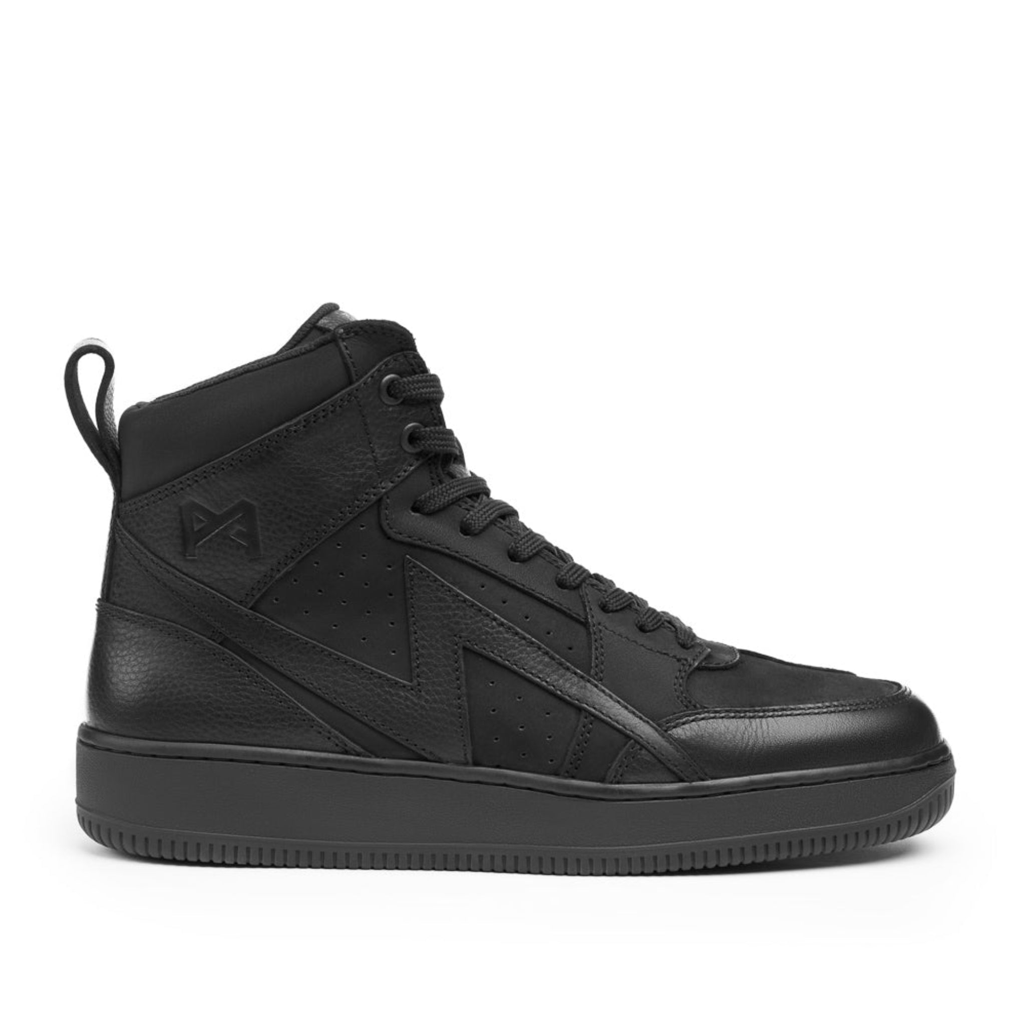Black high-top sneaker on a white background