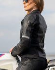 Woman wearing Black Fiona Motorcycle Jacket from Moto Girl