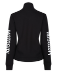 black moto girl sweatshirt with moto girl text on the sleeves in white 