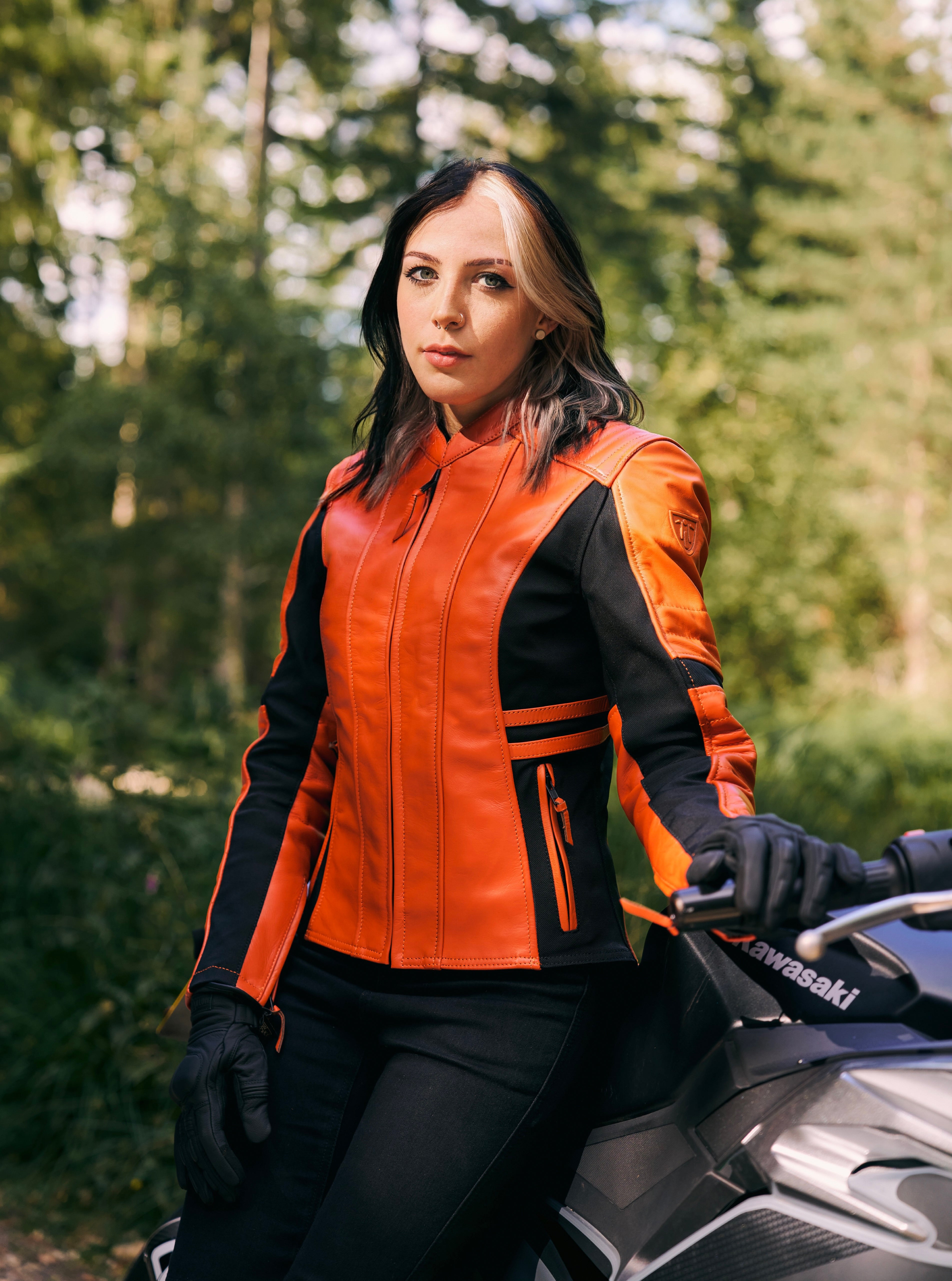Amelia Orange - Women's Motorcycle Leather Jacket | Moto Lounge