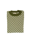  a knitted khaki green and white jumper with chessboard motives  from Wildust