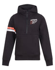 Black hoodie with orange and white accents on a white background
