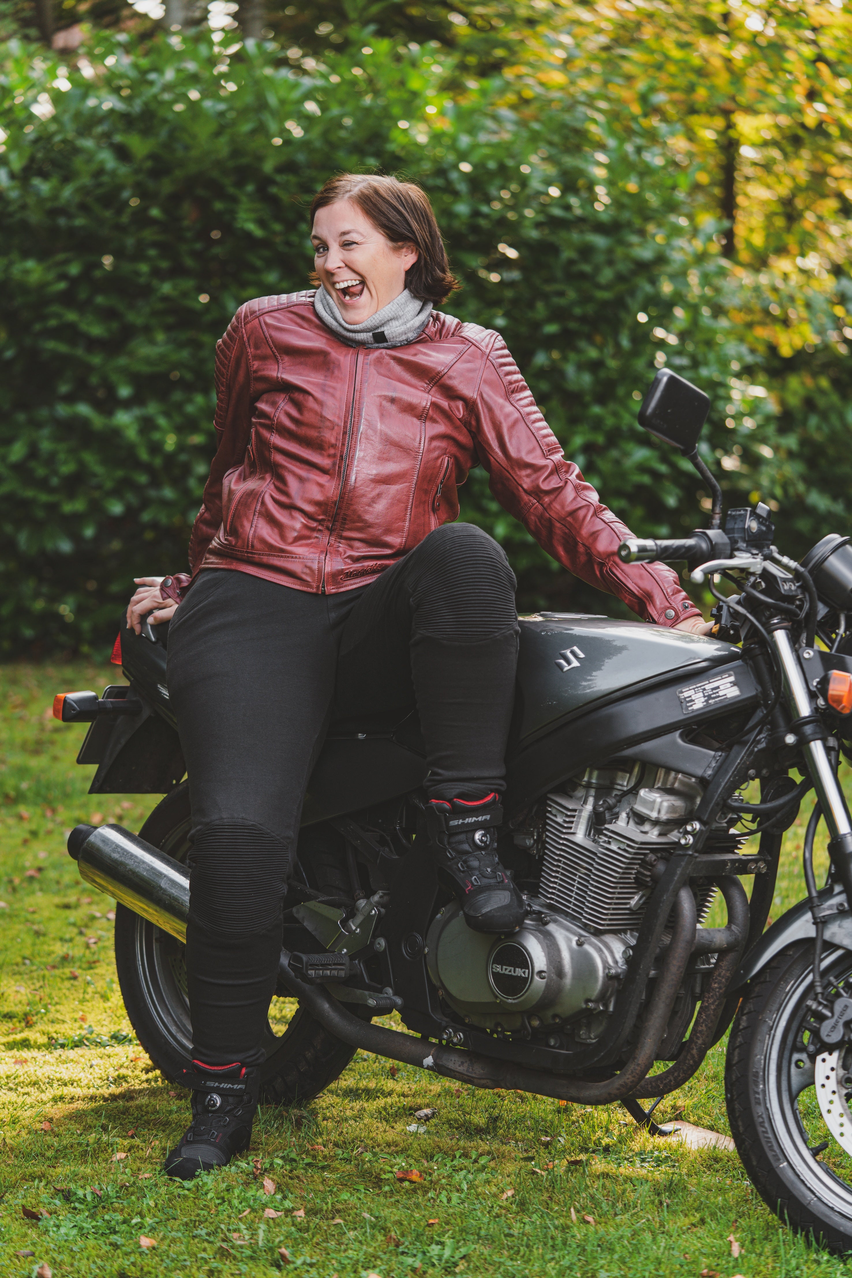 Kvinnors Motorcykel Ribbade Knä Design Leggings