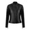 black leather motorcycle jacket with front zip
