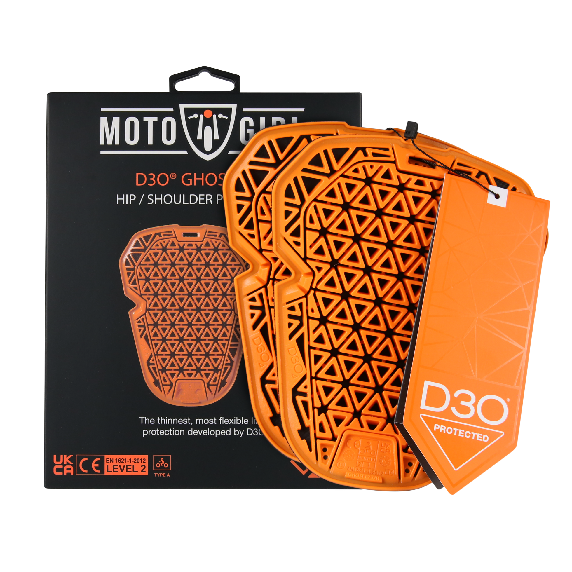 orange D30 LEVEL 2 hip and shoulder  protectors from MotoGirl