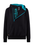 motogirl helmet hoodie in black and teal with big front zipper