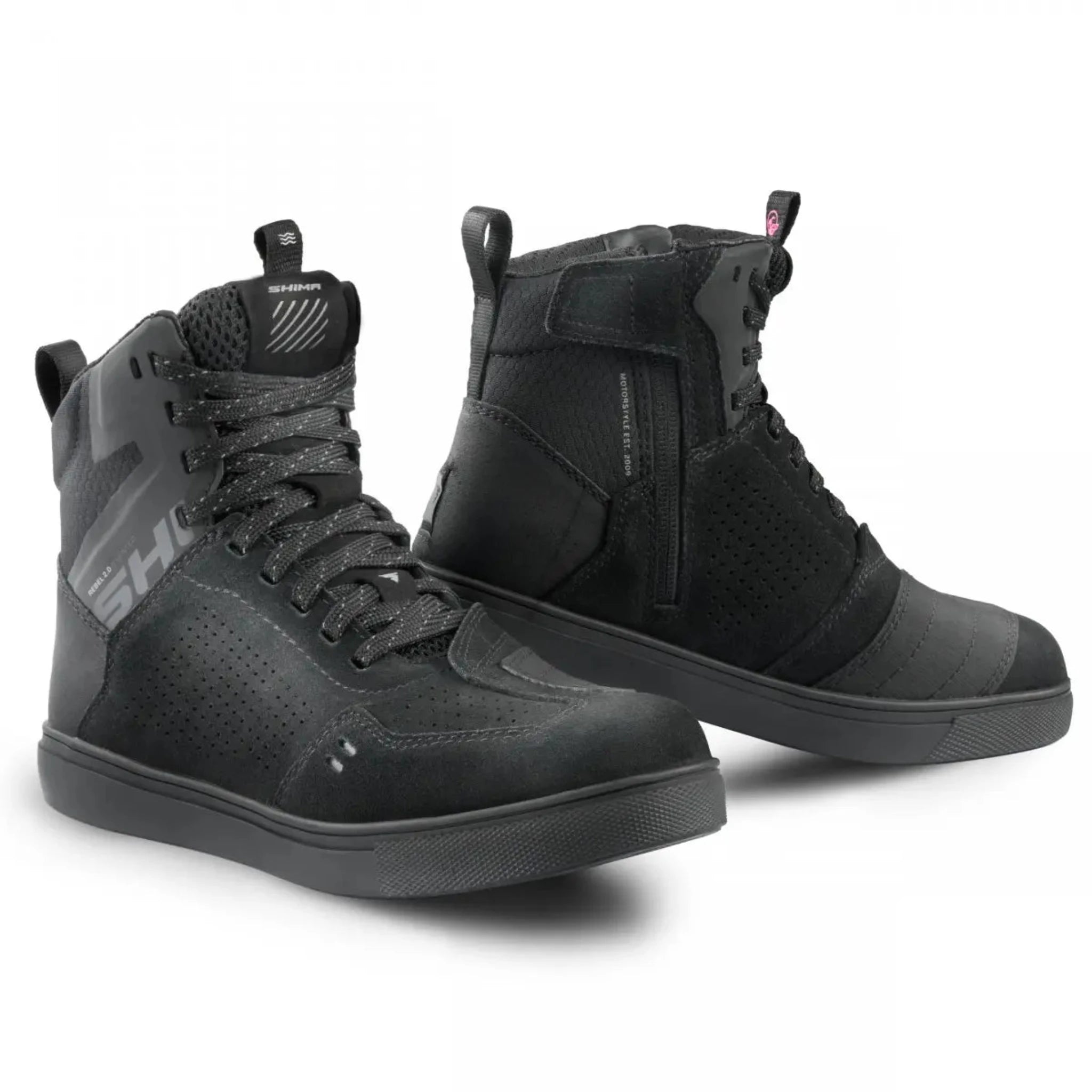 Rebel waterproof motorcycle sneakers with black laces from Shima 