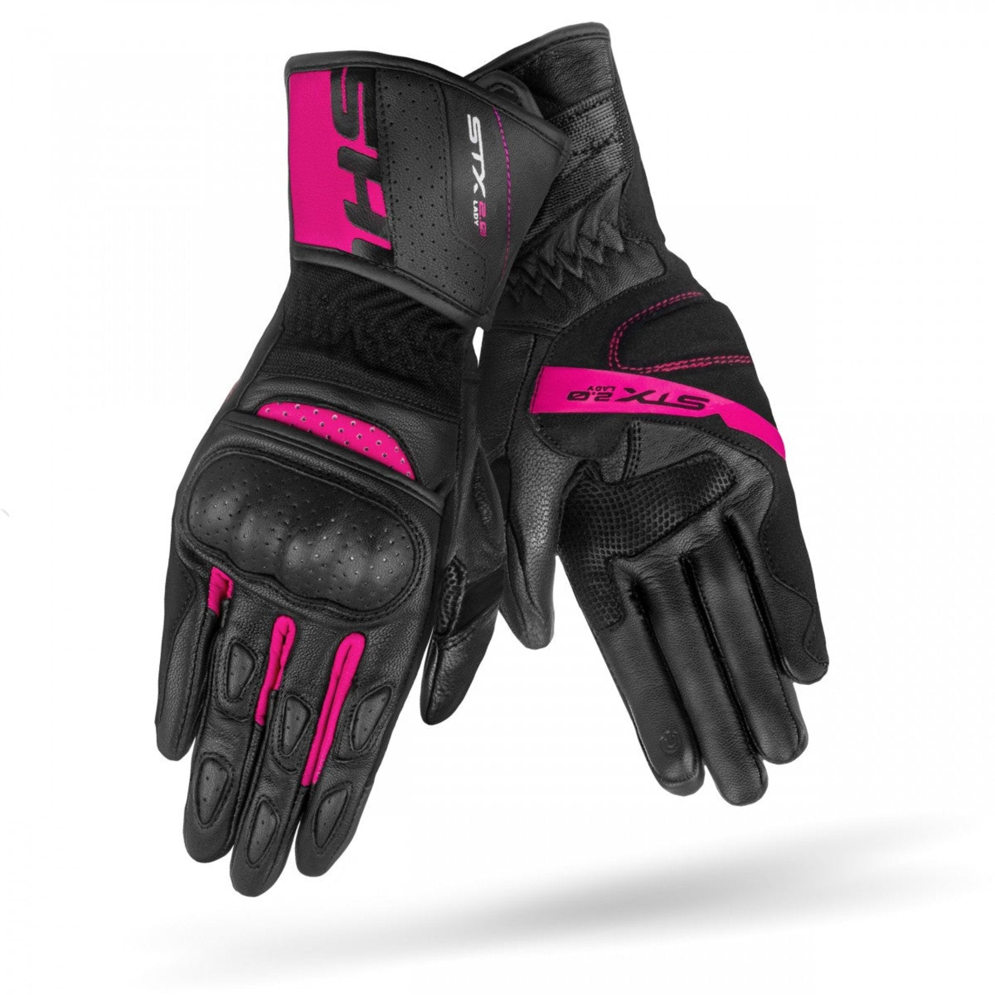 Black and pink women's leather motorcycle glove STX from SHIMA