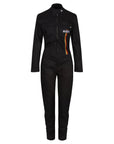 Black garage suit for women from MotoGirl from front