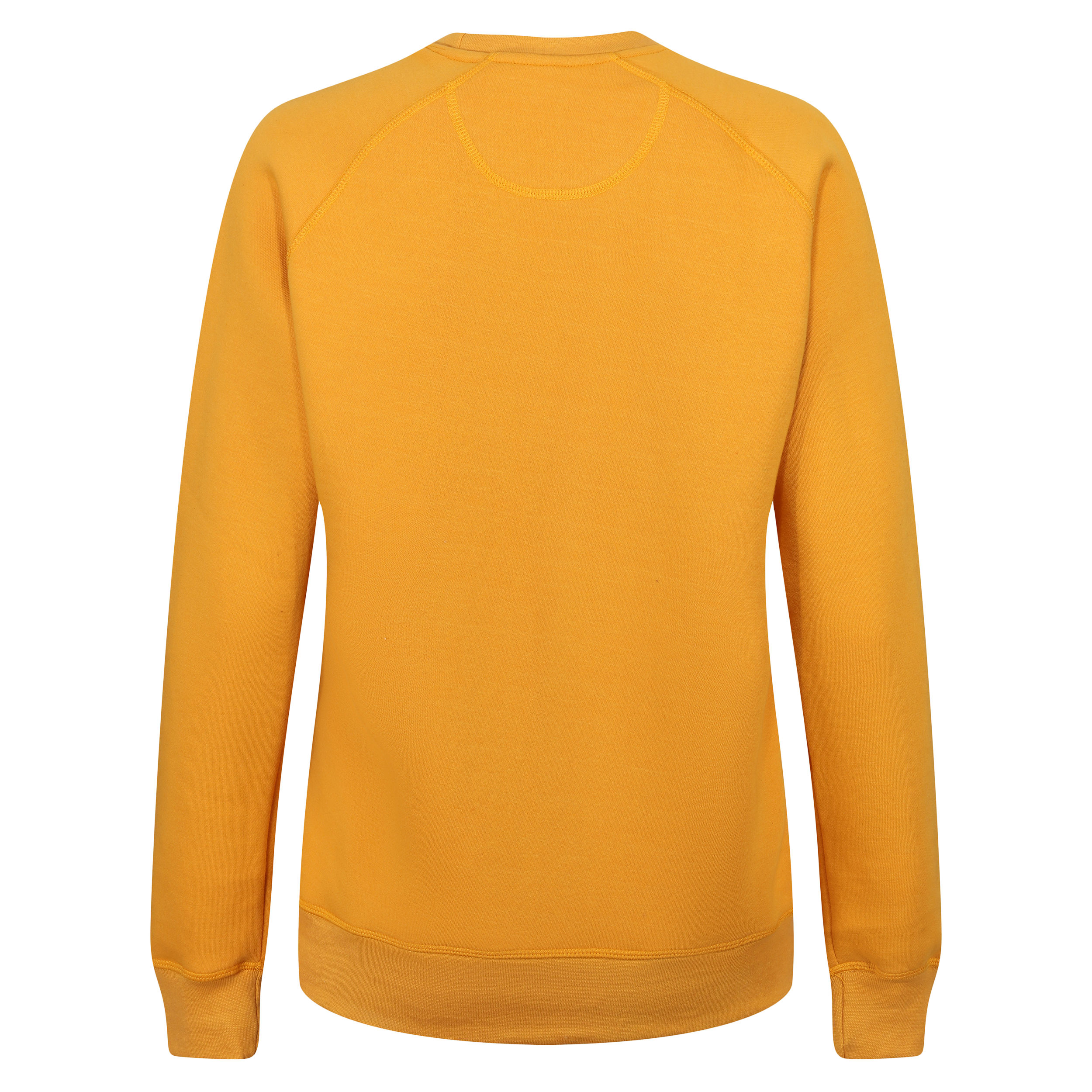 The back of a mustard yellow colour lady sweatshirt with Moto Girl 3D logo