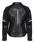 The back of black leather women's motorcycle jacket with reflectors from Moto Girl 