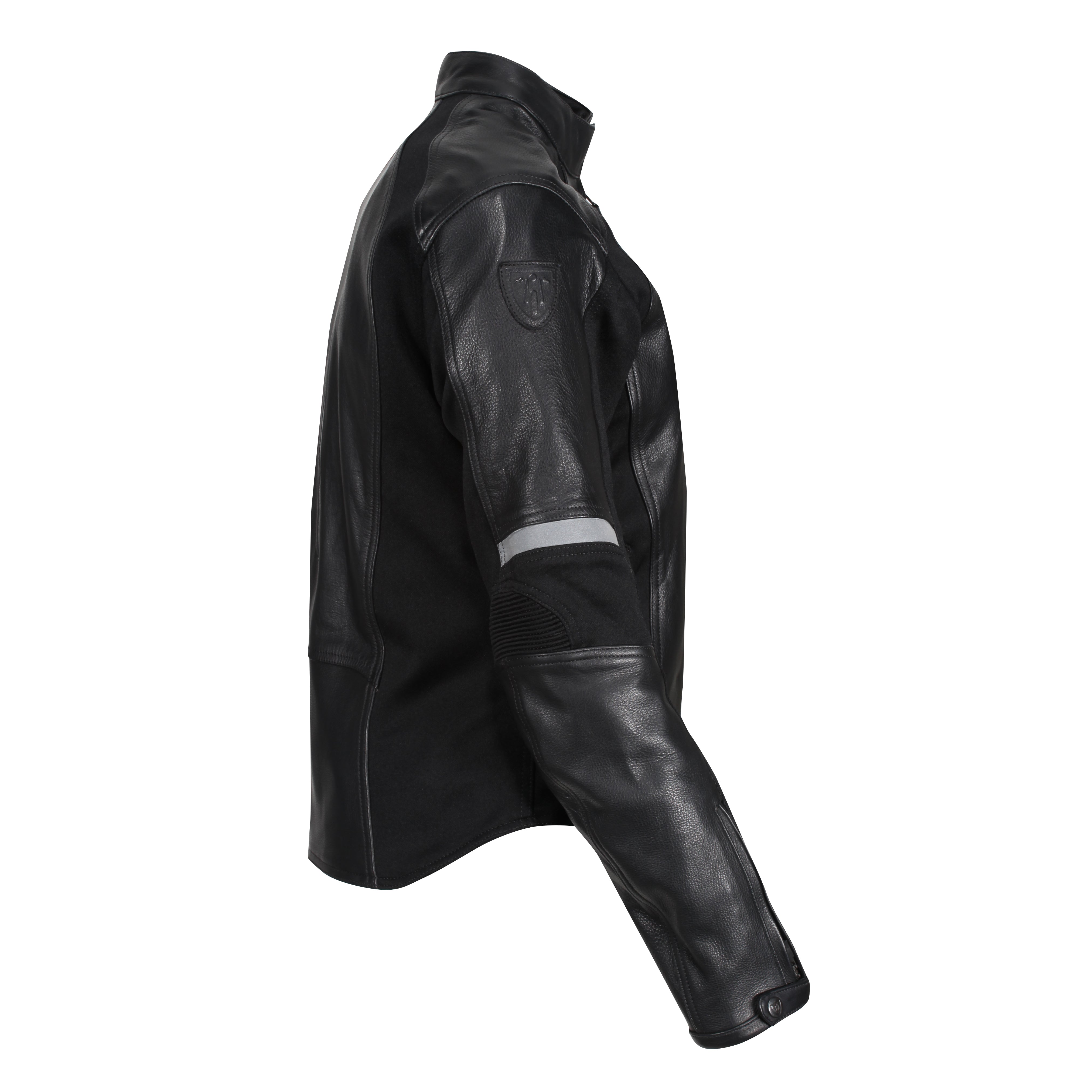 The side of Black leather women&#39;s motorcycle jacket with reflectors from Moto Girl 