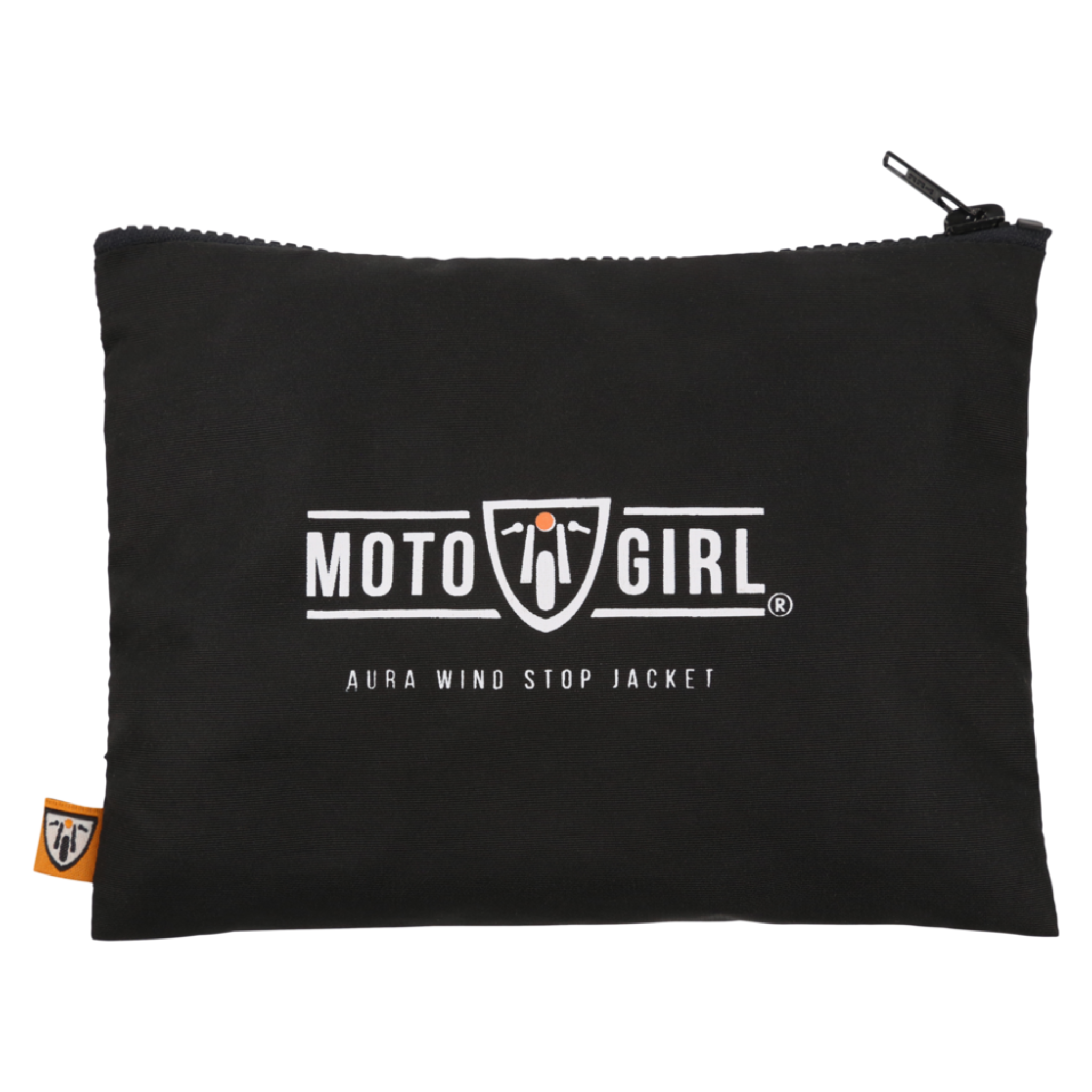 A moto girl aura wind stop jacket bag with moto girl logo