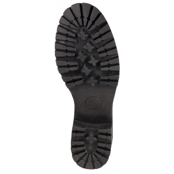 The shoe sole of black motorcycle shoe with a heel 