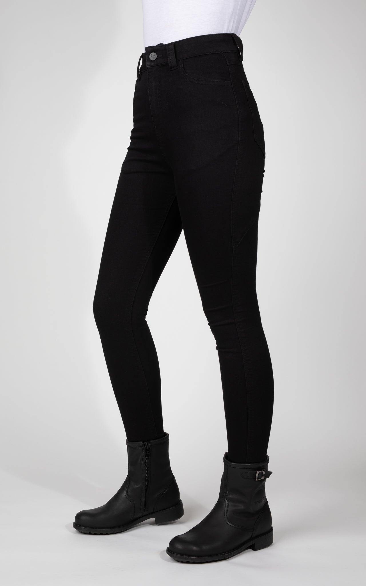 Woman's legs wearing black woman's motorcycle jeans from Bull-it