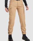 woman's lower body wearing beige mc cargo pants for ladies