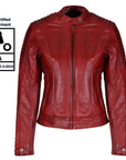 Red Valerie motorcycle leather jacket from Moto Girl 