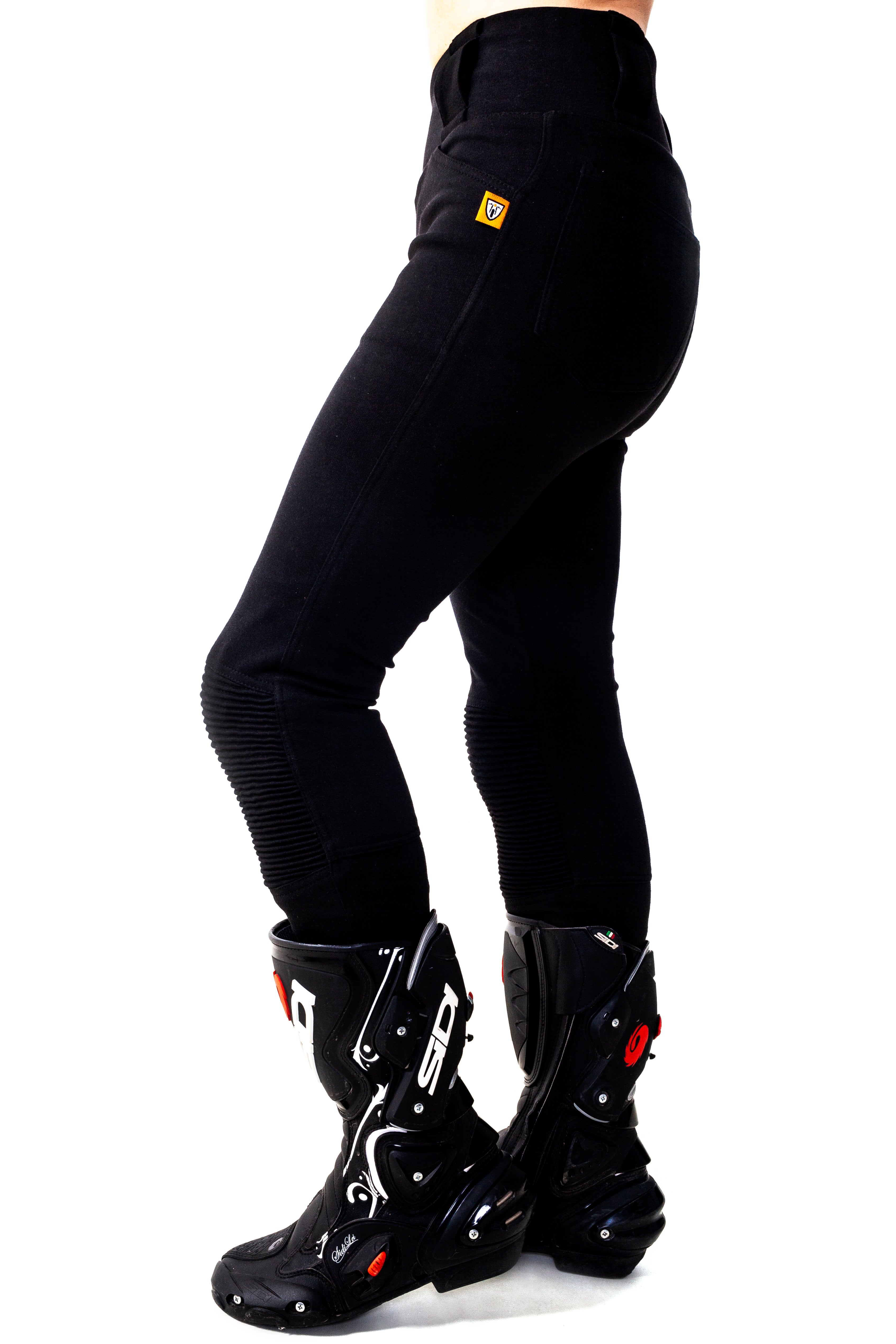 Women&#39;s motorcycle ribbed knee design leggings in black from MotoGirl