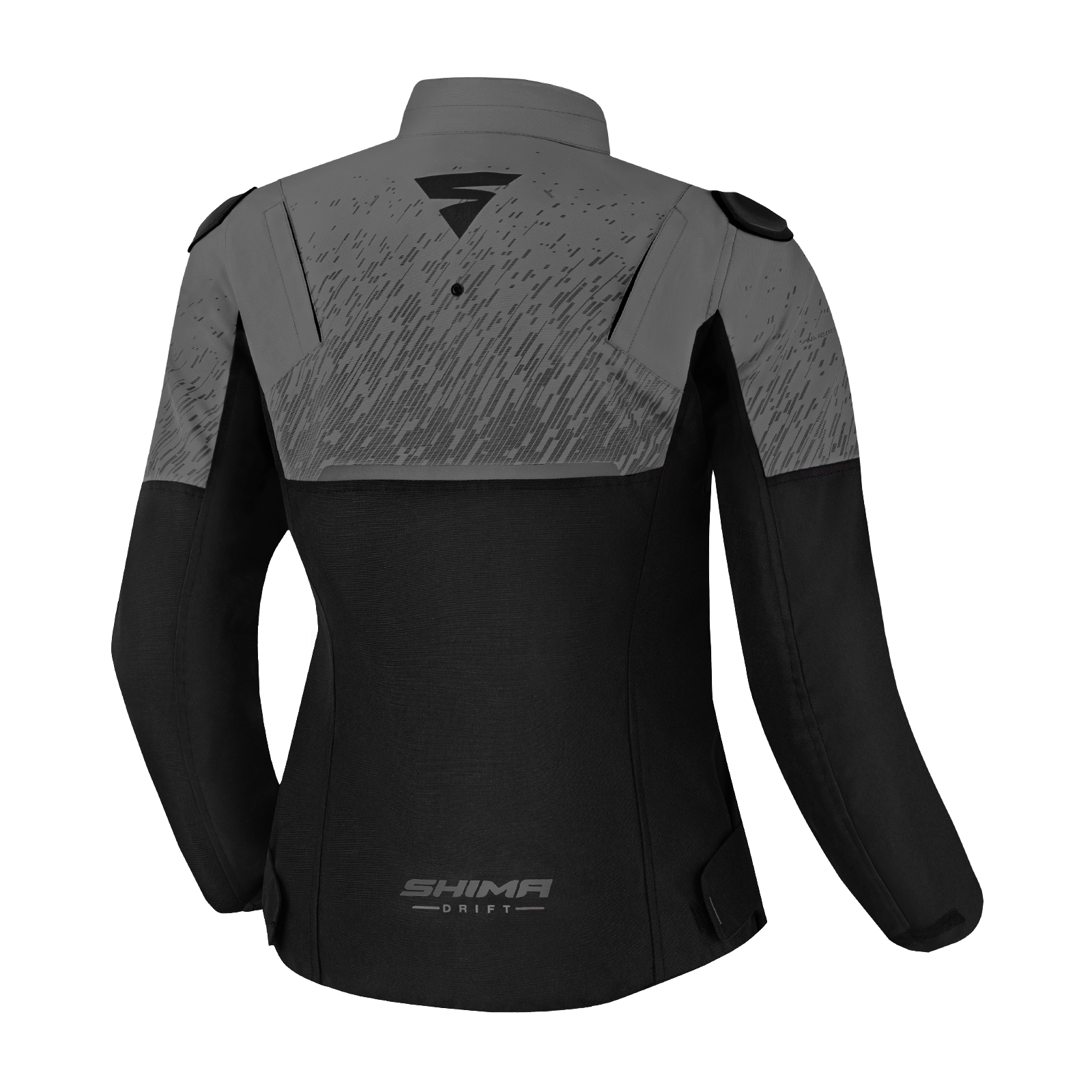 The back of the grey women&#39;s motorcycle jacket from SHIMA