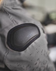 a slider on the shoulder of grey women's motorcycle jacket from SHIMA